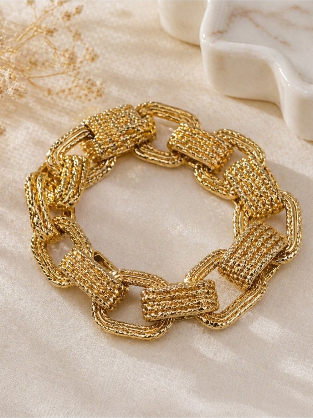 Vintage Monet Goldtone Rope Textured Square Links Bracelet